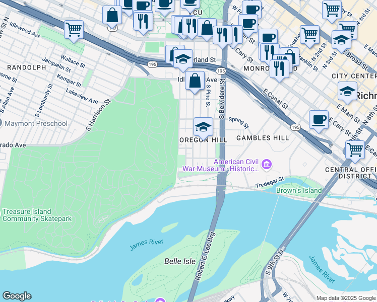 map of restaurants, bars, coffee shops, grocery stores, and more near 819 China Street in Richmond