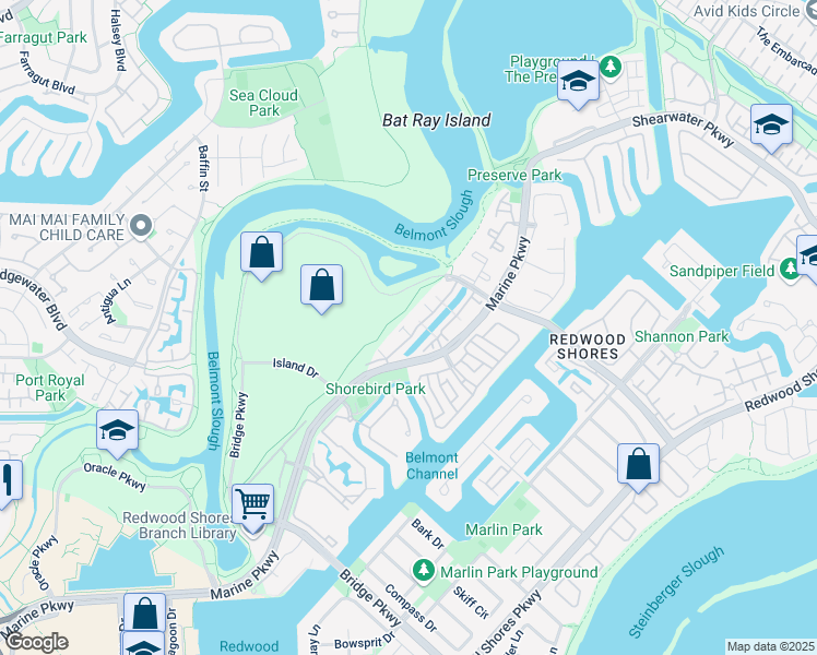 map of restaurants, bars, coffee shops, grocery stores, and more near 816 Portwalk Place in Redwood City