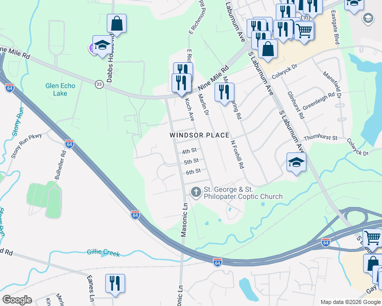 map of restaurants, bars, coffee shops, grocery stores, and more near 4313 4th Street in Richmond