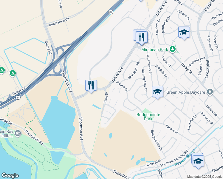 map of restaurants, bars, coffee shops, grocery stores, and more near 35965 Firestone Court in Newark