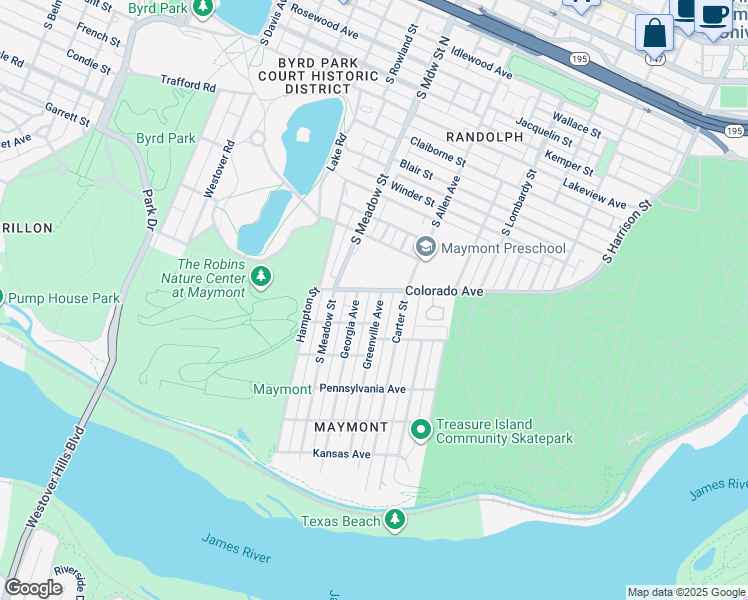 map of restaurants, bars, coffee shops, grocery stores, and more near 1402 Greenville Avenue in Richmond