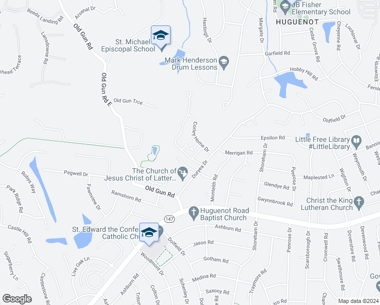 map of restaurants, bars, coffee shops, grocery stores, and more near 3361 Archer Springs Terrace in Richmond