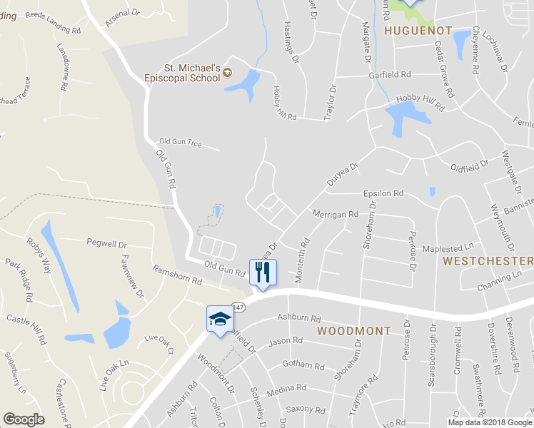 map of restaurants, bars, coffee shops, grocery stores, and more near 3361 Archer Springs Terrace in Richmond
