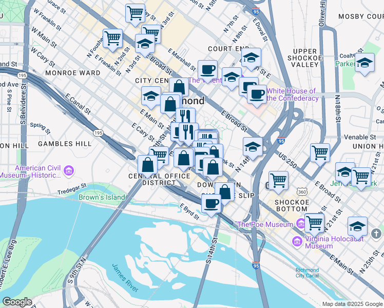 map of restaurants, bars, coffee shops, grocery stores, and more near in 