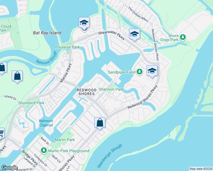 map of restaurants, bars, coffee shops, grocery stores, and more near 739 Mediterranean Lane in Redwood City