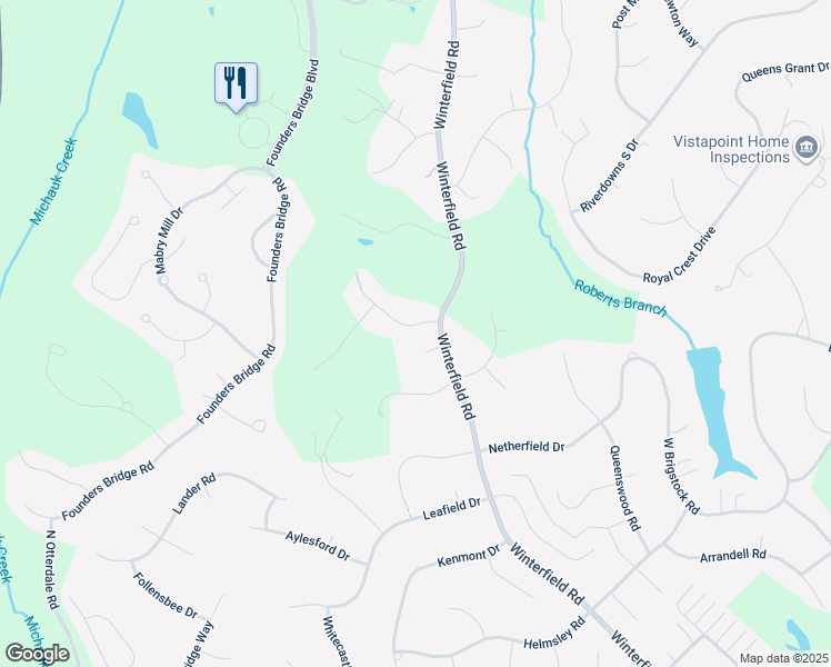 map of restaurants, bars, coffee shops, grocery stores, and more near 14301 Winter Ridge Lane in Midlothian