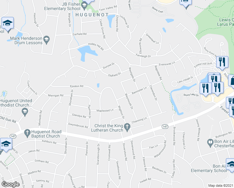 map of restaurants, bars, coffee shops, grocery stores, and more near 3017 Wighton Drive in Richmond