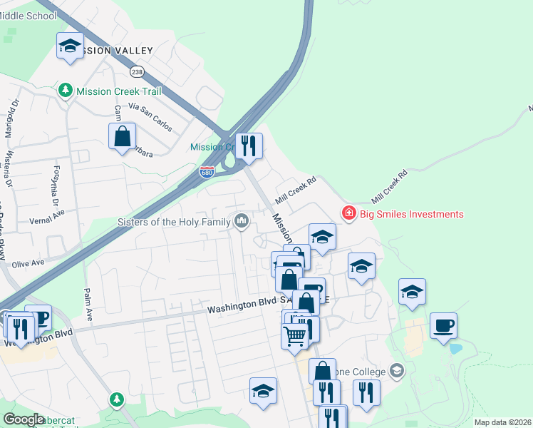 map of restaurants, bars, coffee shops, grocery stores, and more near 42861 Vía Oporto in Fremont