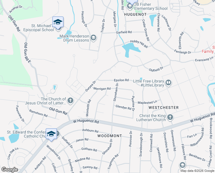 map of restaurants, bars, coffee shops, grocery stores, and more near 10348 Merrigan Road in Richmond