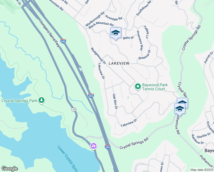 map of restaurants, bars, coffee shops, grocery stores, and more near 1500 Lakeview Drive in Hillsborough