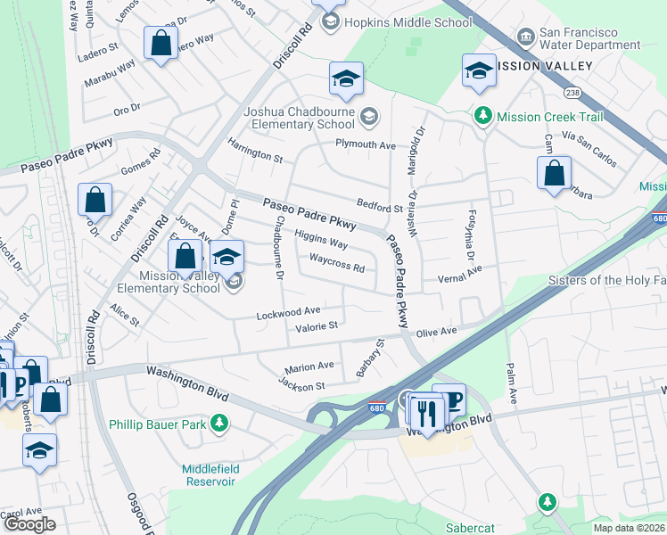 map of restaurants, bars, coffee shops, grocery stores, and more near 1993 Waycross Road in Fremont