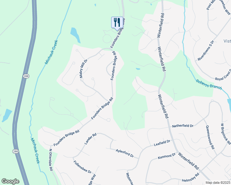 map of restaurants, bars, coffee shops, grocery stores, and more near 2719 Founders Bridge Road in Midlothian
