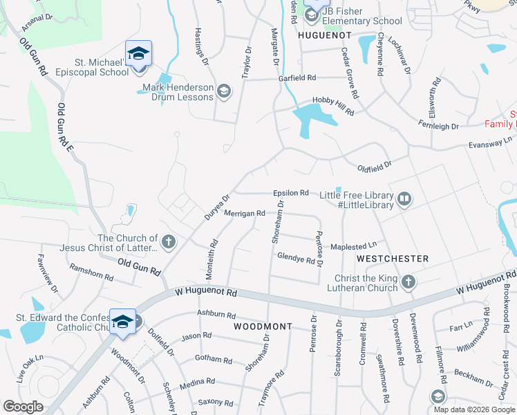 map of restaurants, bars, coffee shops, grocery stores, and more near 10348 Merrigan Road in Richmond