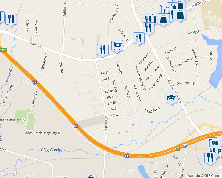 map of restaurants, bars, coffee shops, grocery stores, and more near 4312 4th Street in Richmond