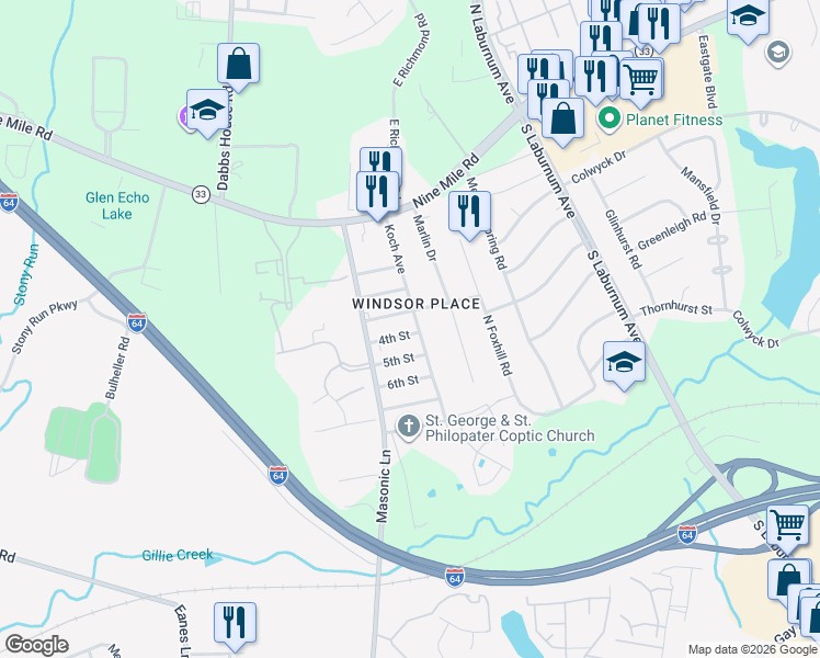 map of restaurants, bars, coffee shops, grocery stores, and more near 4314 4th Street in Richmond