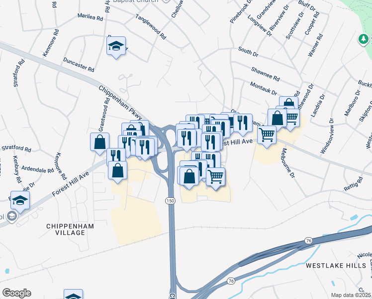map of restaurants, bars, coffee shops, grocery stores, and more near in Richmond