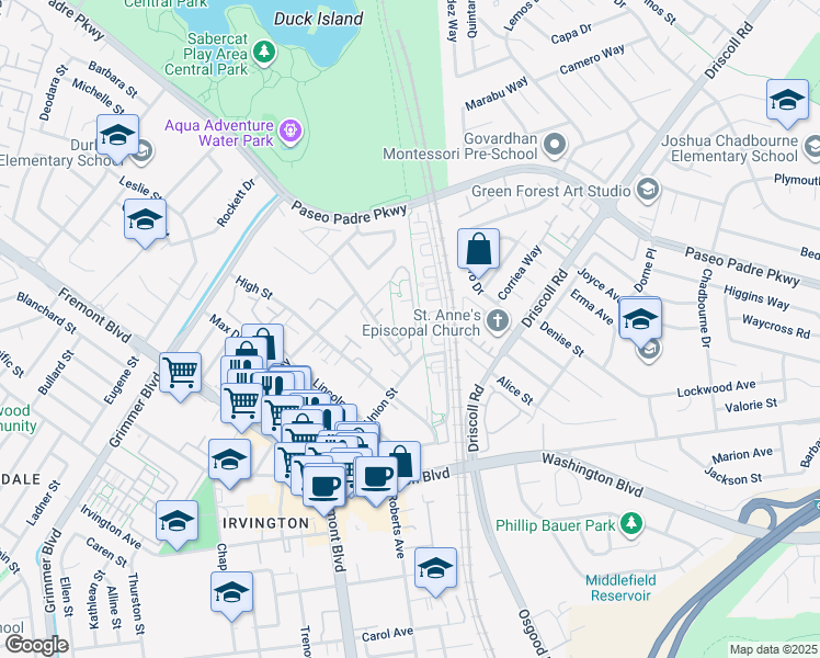 map of restaurants, bars, coffee shops, grocery stores, and more near 40902 Ingersoll Terrace in Fremont