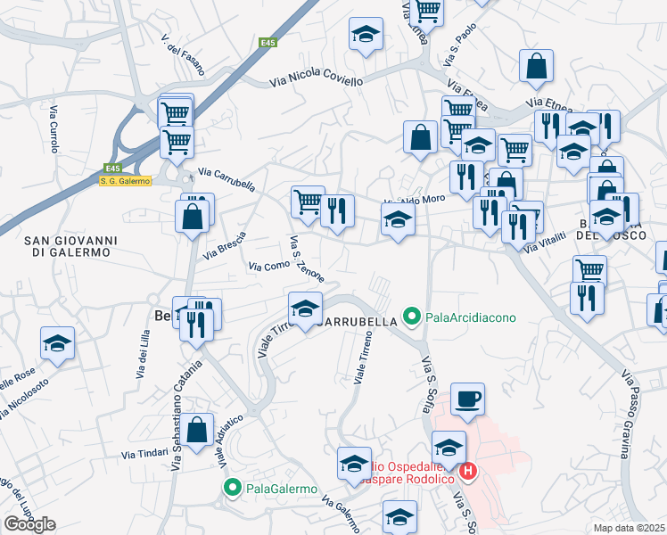 map of restaurants, bars, coffee shops, grocery stores, and more near 6 Via Giannutri in Catania