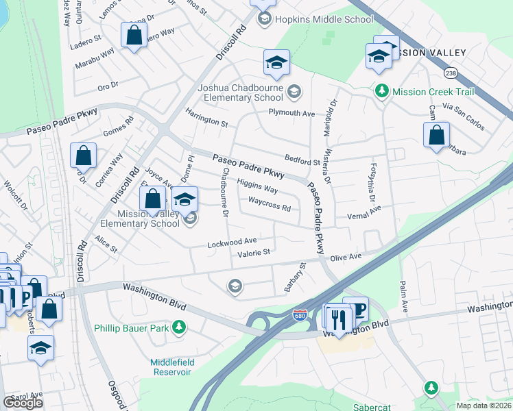 map of restaurants, bars, coffee shops, grocery stores, and more near 2046 Waycross Road in Fremont