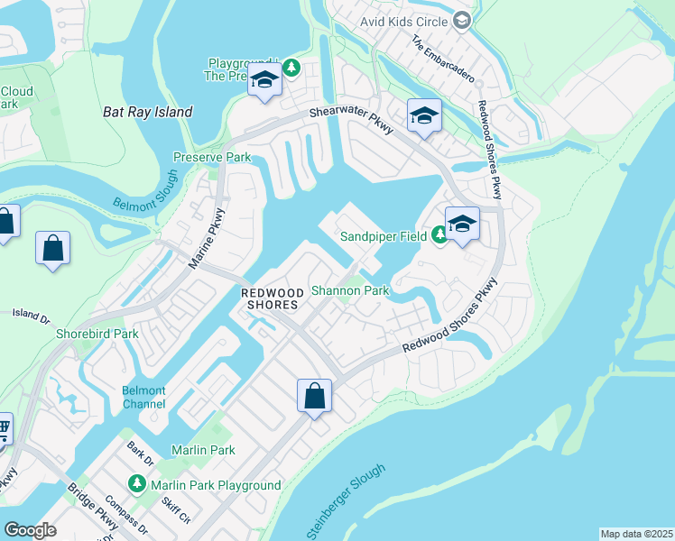 map of restaurants, bars, coffee shops, grocery stores, and more near 739 Mediterranean Lane in Redwood City