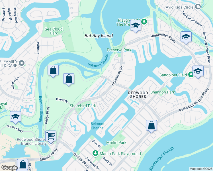 map of restaurants, bars, coffee shops, grocery stores, and more near 868 Boardwalk Place in Redwood City