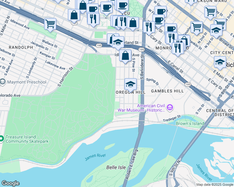 map of restaurants, bars, coffee shops, grocery stores, and more near 819 China Street in Richmond