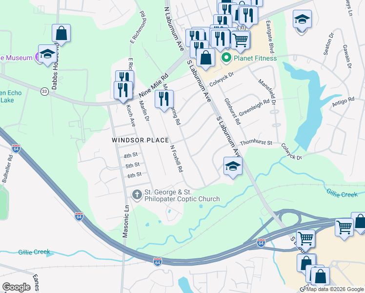 map of restaurants, bars, coffee shops, grocery stores, and more near 306 Meadowspring Road in Richmond