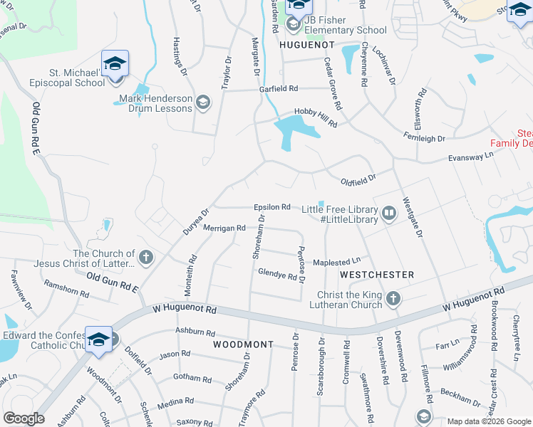 map of restaurants, bars, coffee shops, grocery stores, and more near 10250 Merrigan Road in Richmond