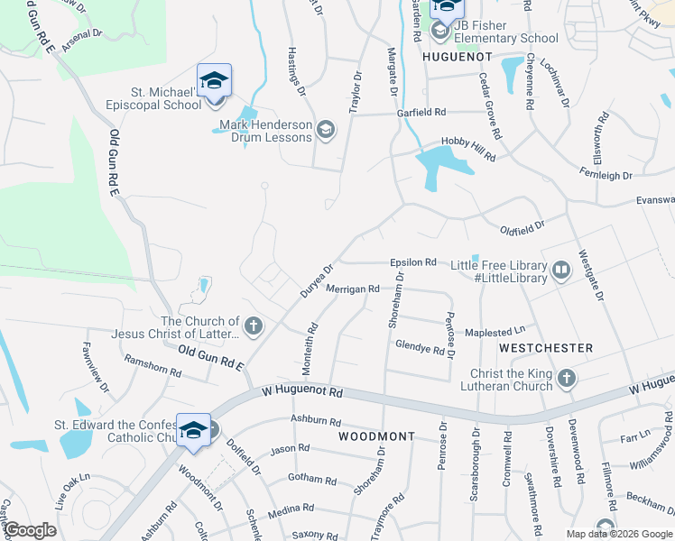 map of restaurants, bars, coffee shops, grocery stores, and more near 10422 Merrigan Road in Richmond