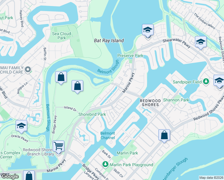 map of restaurants, bars, coffee shops, grocery stores, and more near 830 Port Walk Place in Redwood City