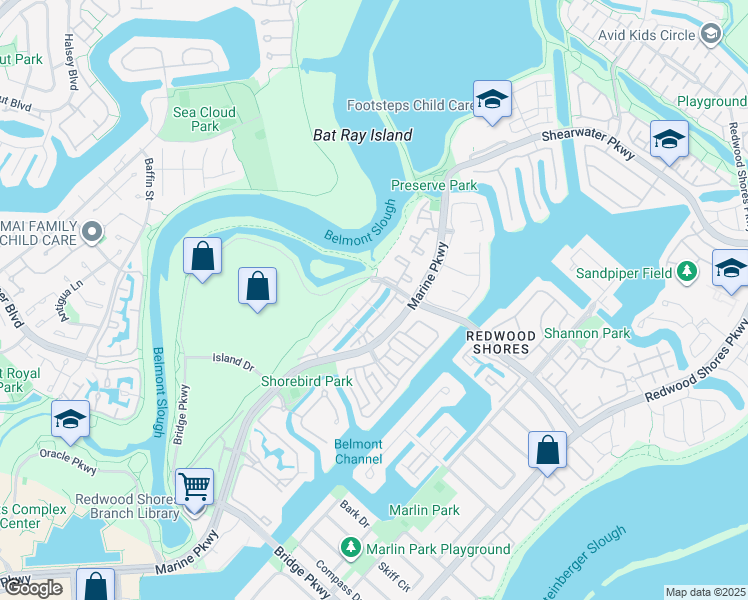 map of restaurants, bars, coffee shops, grocery stores, and more near 830 Port Walk Place in Redwood City