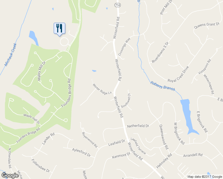 map of restaurants, bars, coffee shops, grocery stores, and more near 14300 Winter Ridge Lane in Midlothian