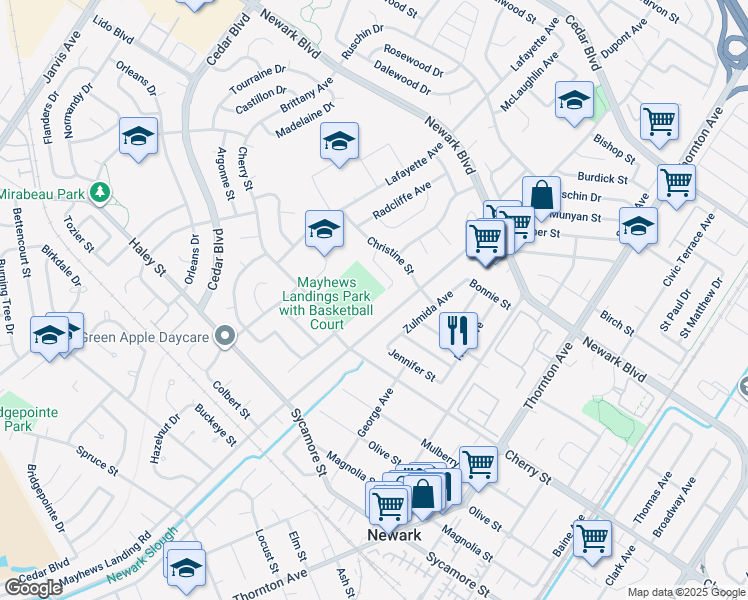 map of restaurants, bars, coffee shops, grocery stores, and more near 6251 Montcalm Avenue in Newark