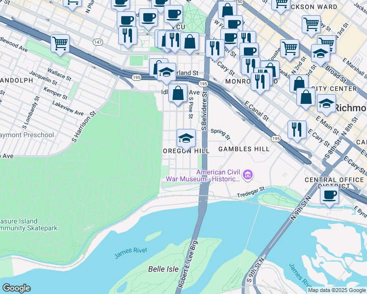 map of restaurants, bars, coffee shops, grocery stores, and more near 712 China St in Richmond