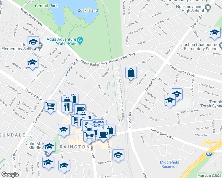 map of restaurants, bars, coffee shops, grocery stores, and more near 40902 Ingersoll Terrace in Fremont