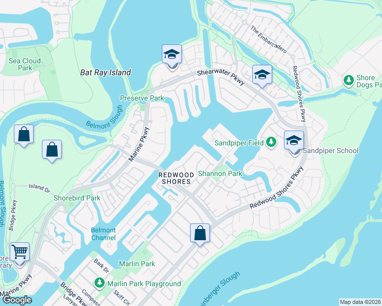 map of restaurants, bars, coffee shops, grocery stores, and more near 781 Mediterranean Lane in Redwood City