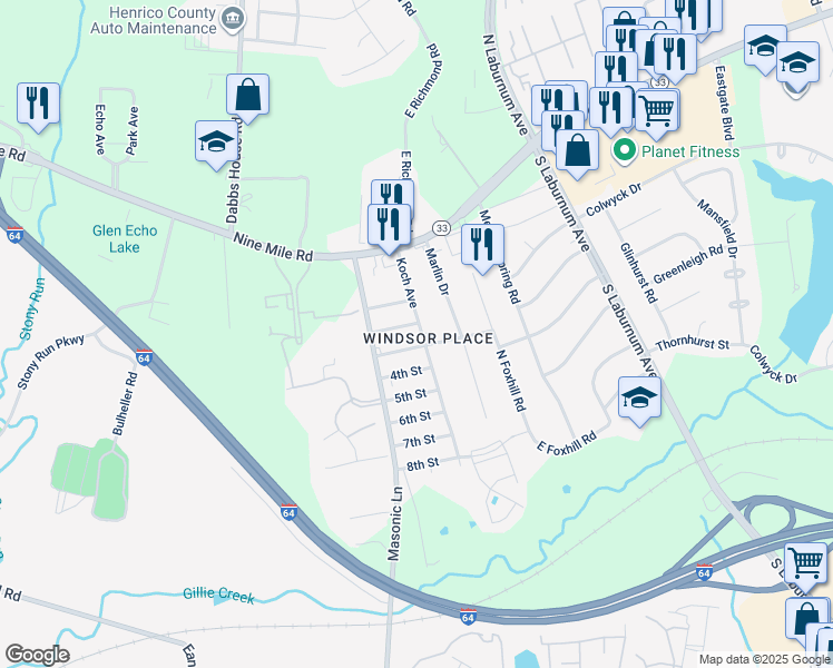 map of restaurants, bars, coffee shops, grocery stores, and more near 4319 2nd Street in Richmond