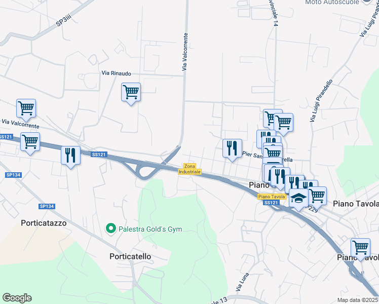 map of restaurants, bars, coffee shops, grocery stores, and more near 19 Via Giuseppe Fava in Piano Tavola