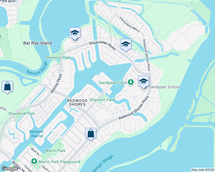 map of restaurants, bars, coffee shops, grocery stores, and more near 230 Baltic Circle in Redwood City