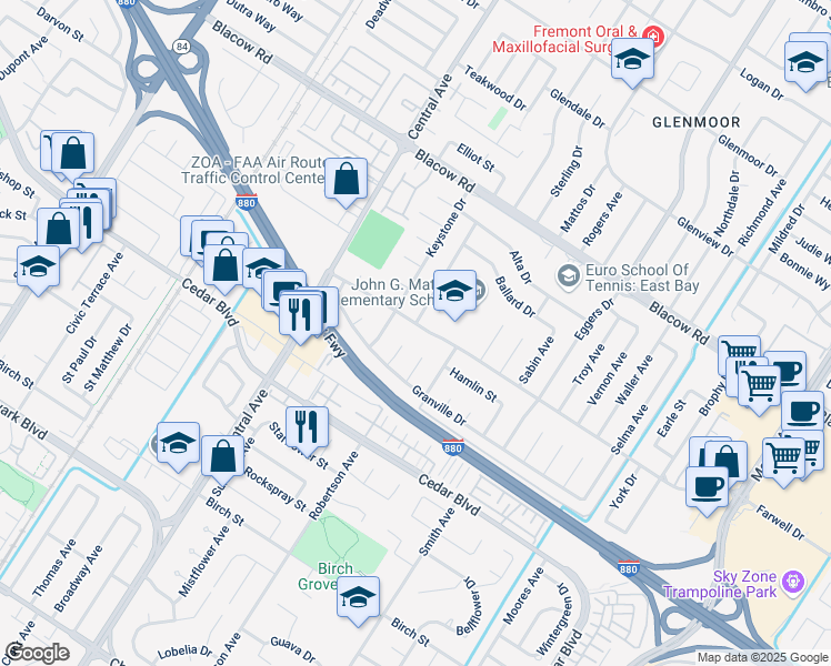 map of restaurants, bars, coffee shops, grocery stores, and more near 5272 Lawler Avenue in Fremont