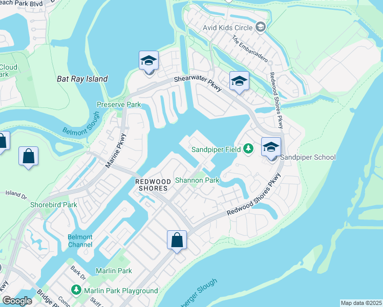 map of restaurants, bars, coffee shops, grocery stores, and more near 530 Baltic Circle in Redwood City