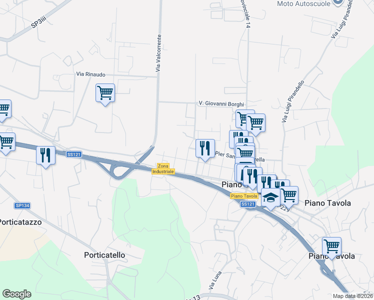 map of restaurants, bars, coffee shops, grocery stores, and more near 1 Via Seconda Strada Zona Industriale in Piano Tavola
