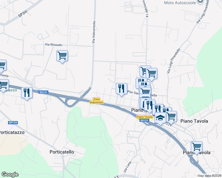 map of restaurants, bars, coffee shops, grocery stores, and more near 1 Via Seconda Strada Zona Industriale in Piano Tavola