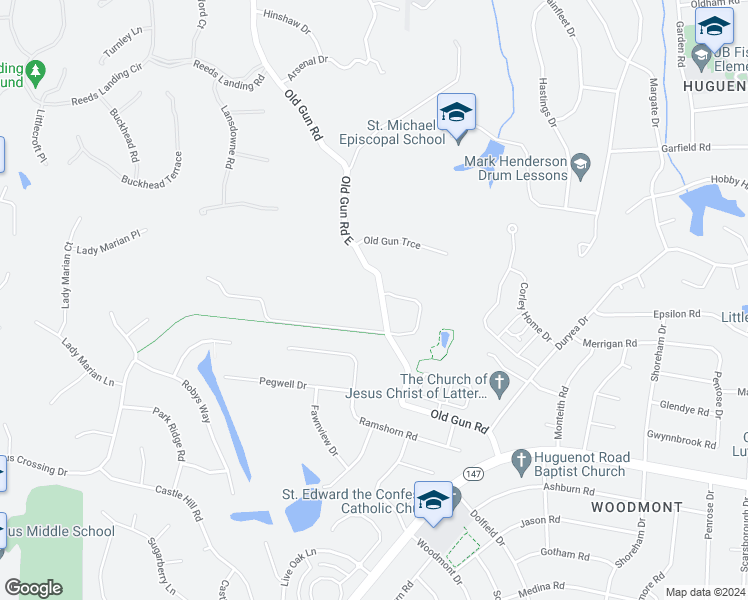 map of restaurants, bars, coffee shops, grocery stores, and more near 3273-3399 Old Gun Road in Richmond