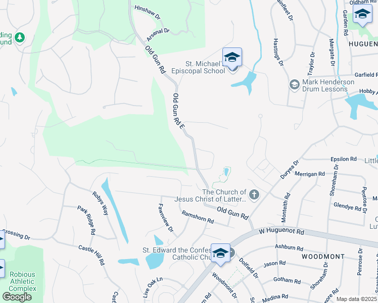 map of restaurants, bars, coffee shops, grocery stores, and more near 3204 Old Gun Road in Midlothian