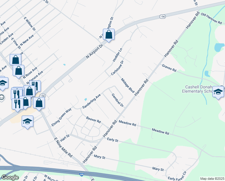 map of restaurants, bars, coffee shops, grocery stores, and more near 1402 Gambrel Drive in Sandston