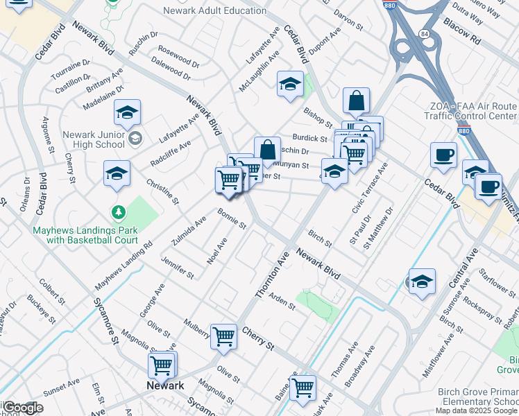 map of restaurants, bars, coffee shops, grocery stores, and more near 5960 Mayhews Landing Road in Newark