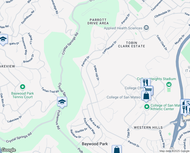 map of restaurants, bars, coffee shops, grocery stores, and more near 50 Sugar Hill Drive in Hillsborough