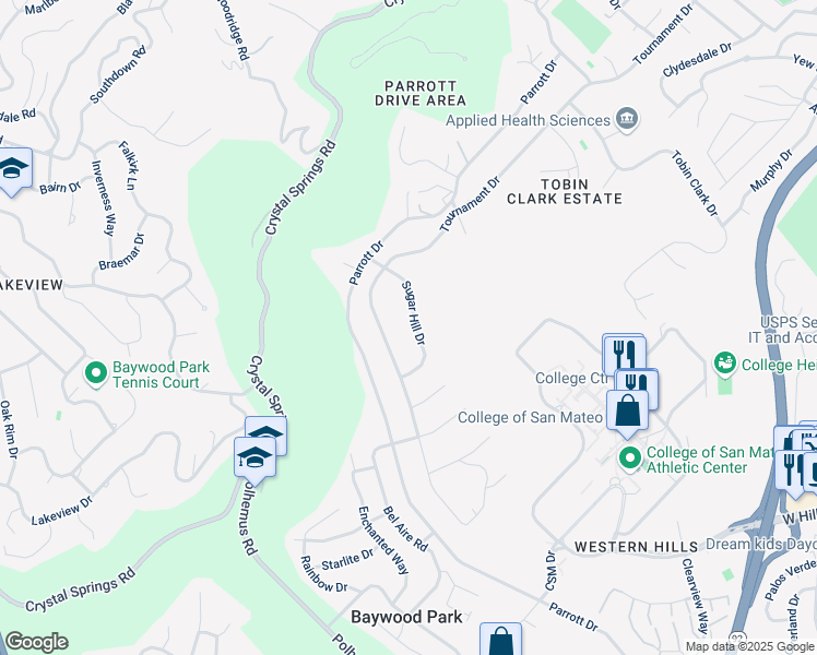 map of restaurants, bars, coffee shops, grocery stores, and more near 50 Sugar Hill Drive in Hillsborough