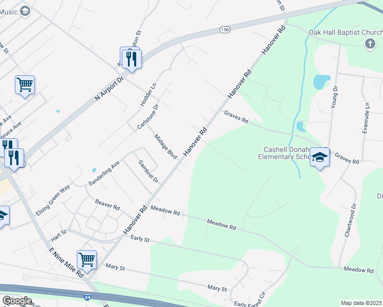 map of restaurants, bars, coffee shops, grocery stores, and more near 273 Hanover Road in Sandston